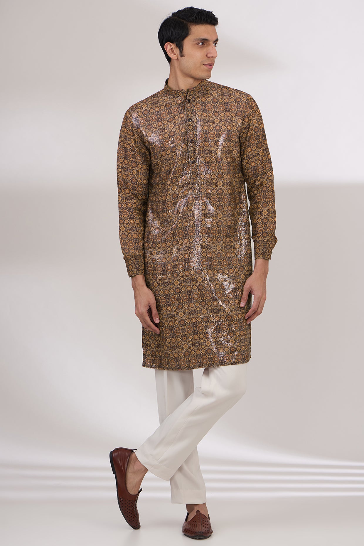 BLACK SHEETING AND GEORGETTE WITH CREPE LINING KURTA AND COTTON SILK PANTS