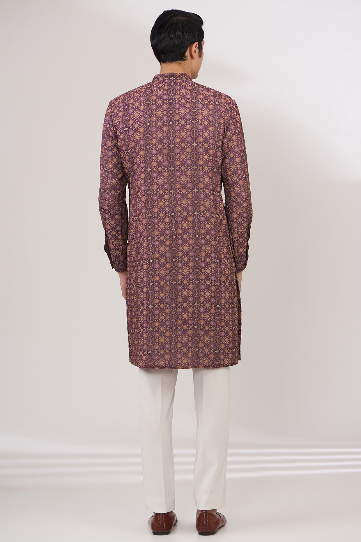 AUBERGINE SHEETING AND GEORGETTE WITH CREPE LINING KURTA AND COTTON SILK PANTS