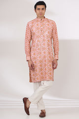 PINK SHEETING AND GEORGETTE WITH CREPE LINING KURTA AND COTTON SILK PANTS