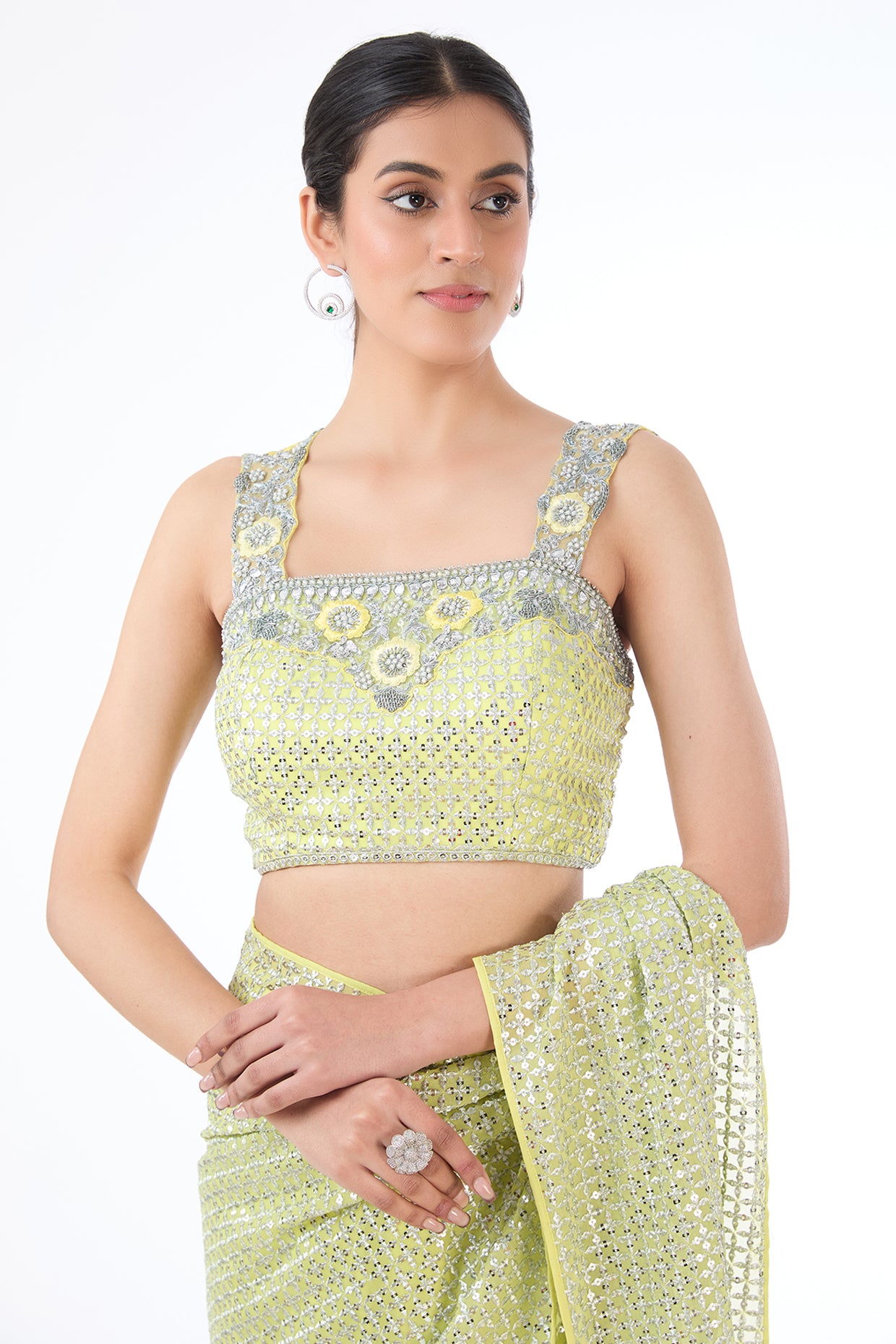 Adha neon yellow lehenga sari set