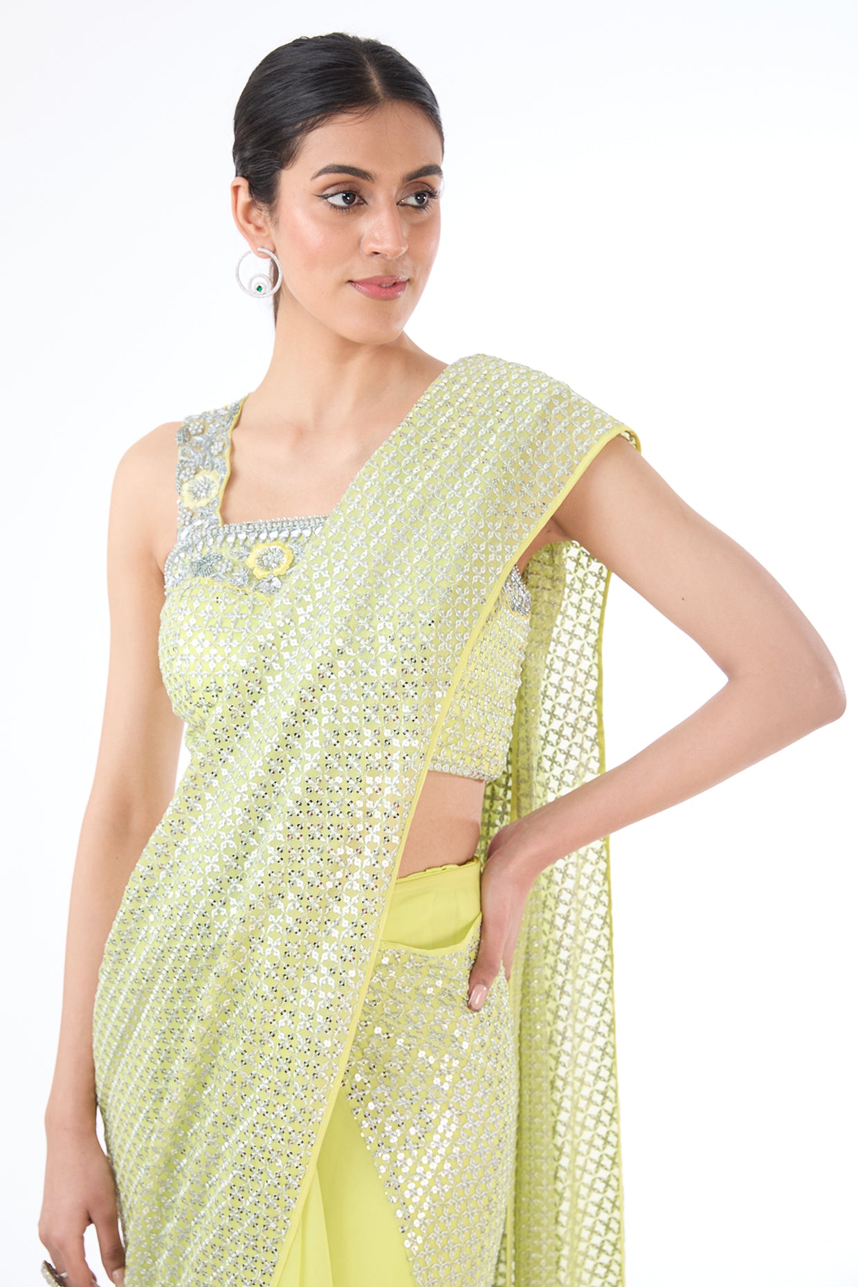 Adha neon yellow lehenga sari set