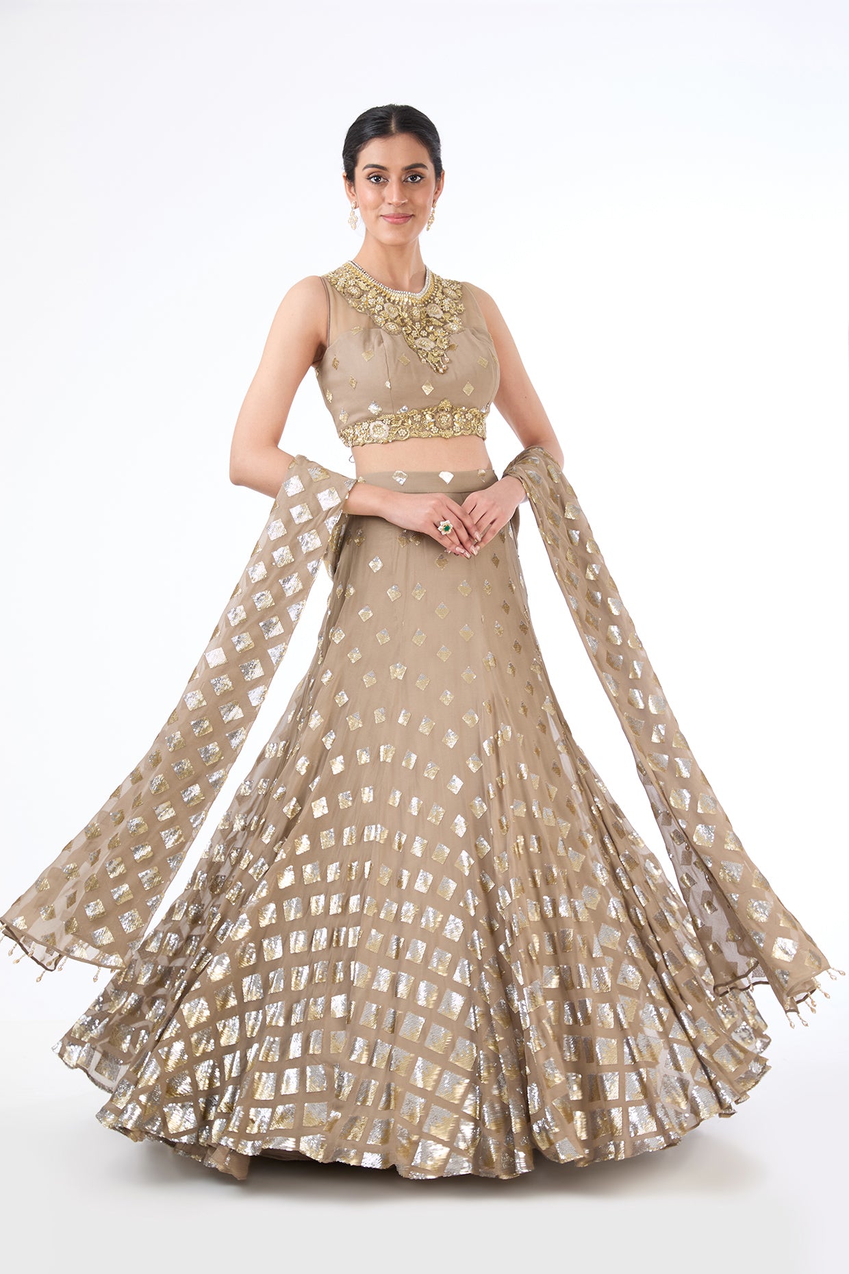 Nadia gold diamond sequins work lehenga set