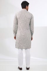 GREY BLUE FULLY THREAD WORK GEORGETTE UNLINED KURTA WITH COTTON SILK PANT