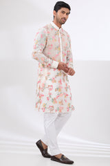 OFFWHITE FULLY THREAD AND SEQUINS WORK UNLINED KURTA WITH COTTON SILK PANTS