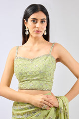 SAIRRA LIME GREEN GEORGETTE GOLD /SILVER SEQUIN BURST STITCH SAREE SET