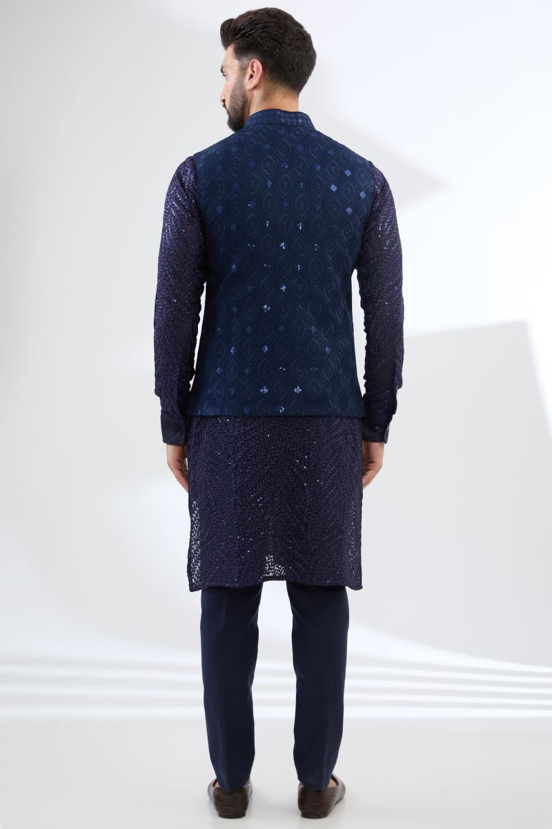 BLUE GEORGETTE FULLY EMBROIDERED BUNDI SET