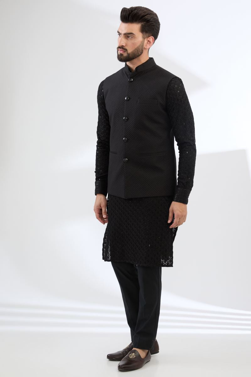 BLACK GEORGETTE FULLY THREADWORK BUNDI SET