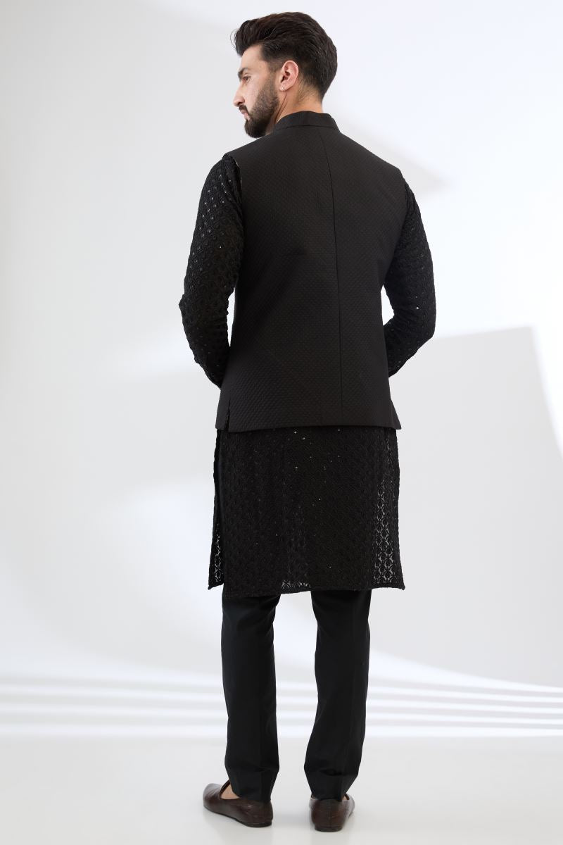 BLACK GEORGETTE FULLY THREADWORK BUNDI SET