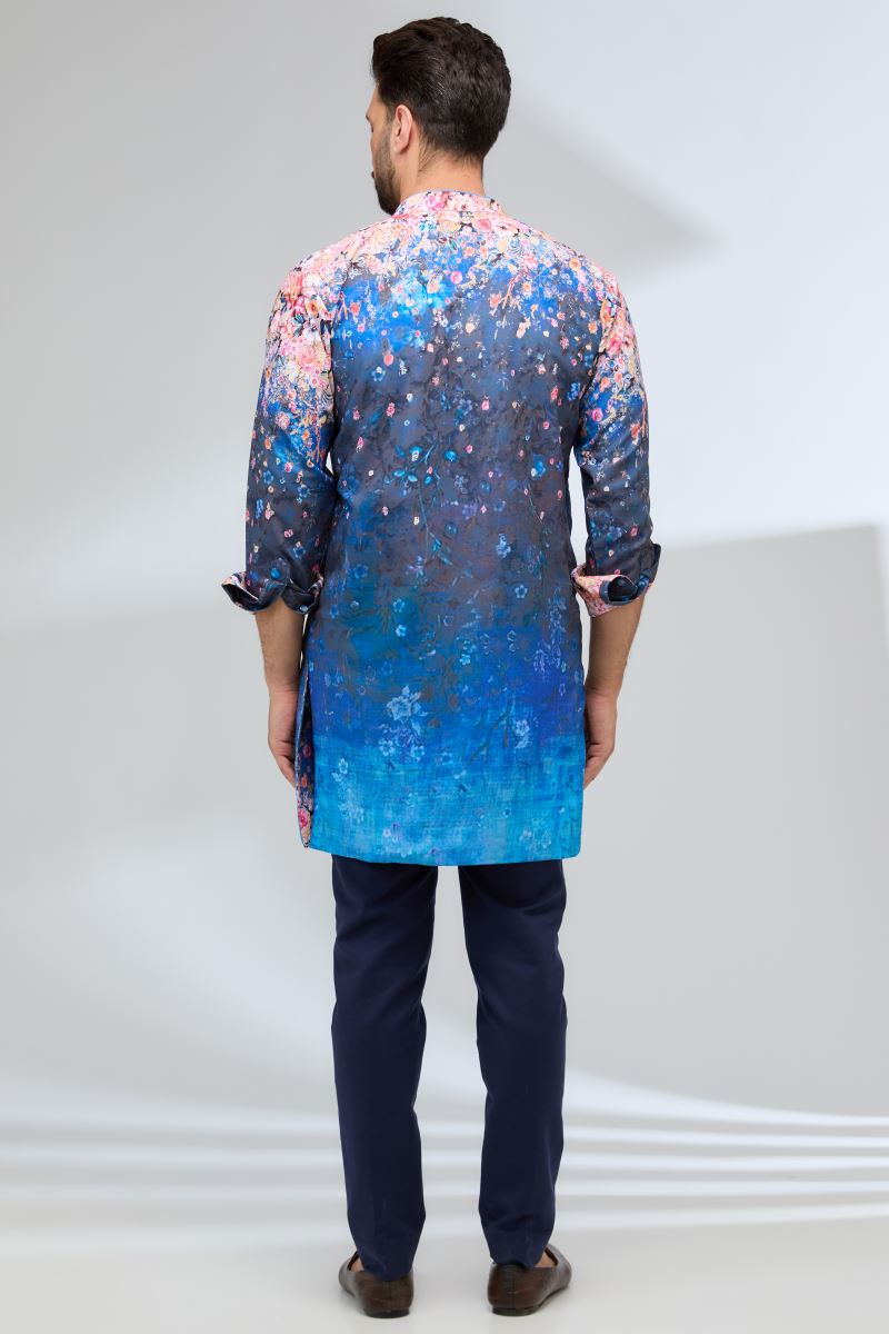 INDIGO BLUE WITH MULTI COLOR FLOWER BURST PRINT KURTA AND PANTS