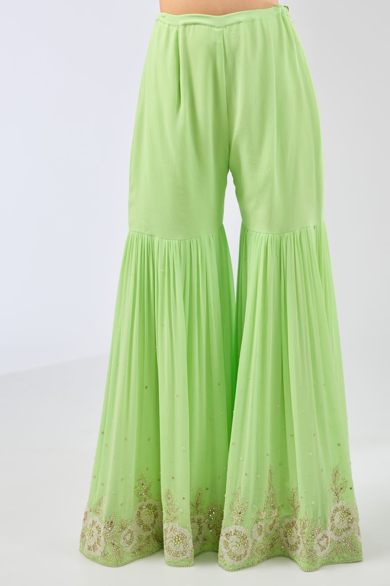AYAT LIME GREEN GEORGETTE FULL HAND WORK KURTA /GHARARA SET