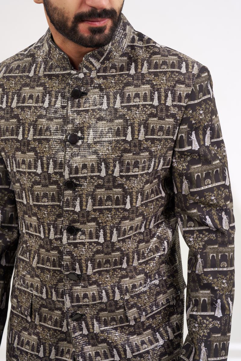 BLACK PRINTED BANDGALA