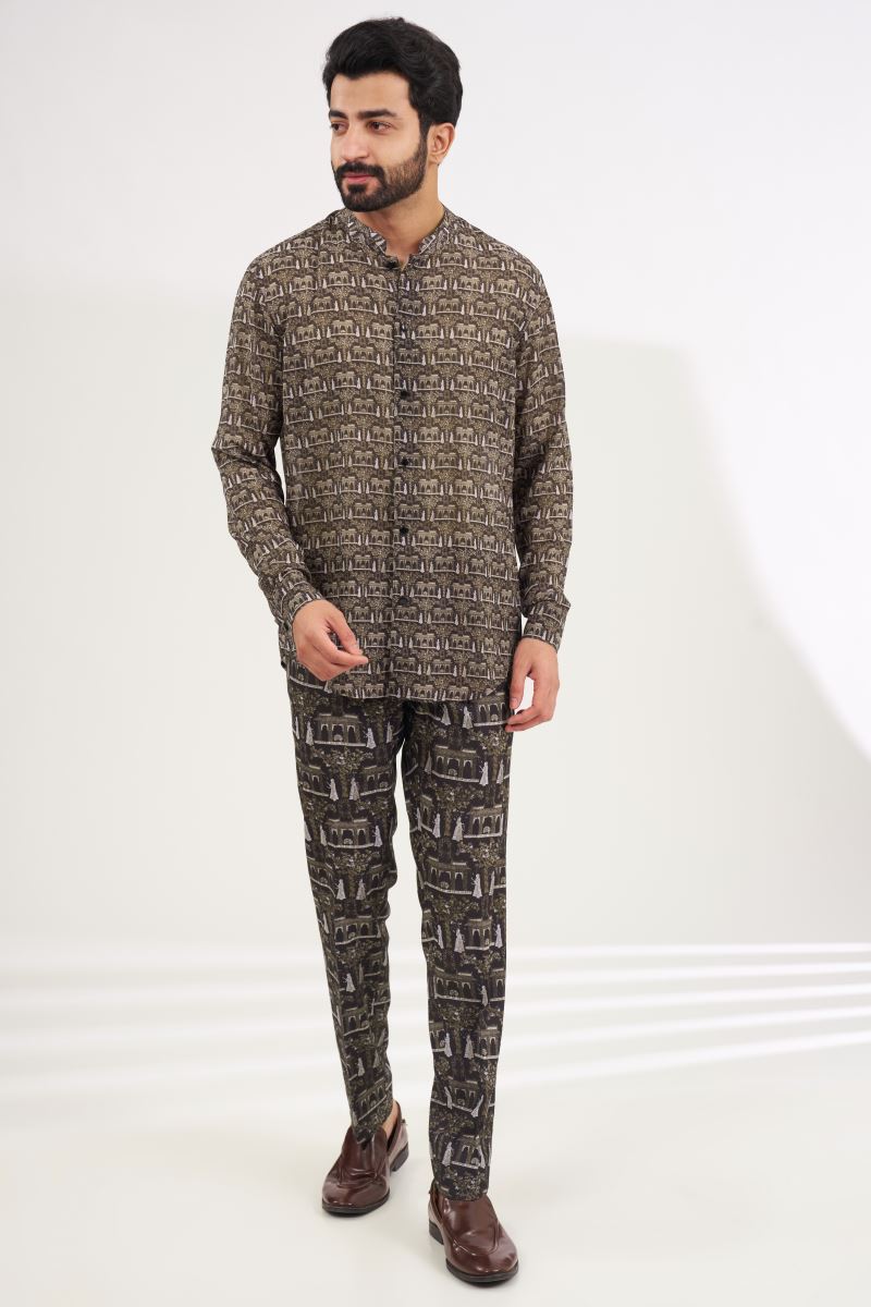 BLACK PRINTED BANDGALA SET