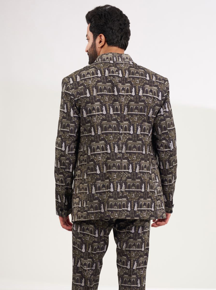 BLACK PRINTED BANDGALA SET