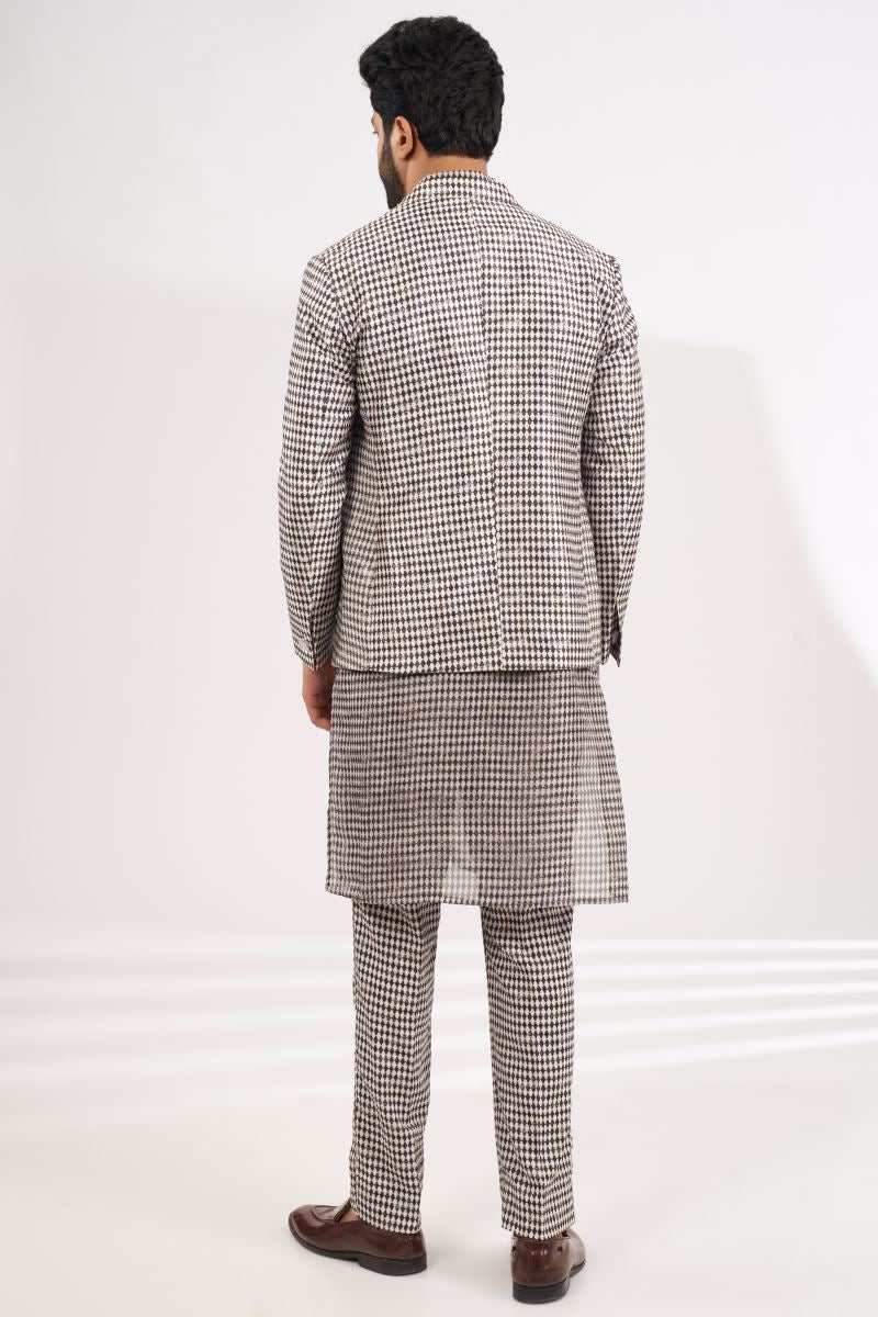 BLACK AND WHITE DIAMOND PRINT JACKET SET