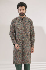 BOTTLE GREEN FULLY EMBROIDERED KURTA WITH PANTS