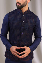 BLUE HEAVY BORDER AT BOTTOM WITH FULL THREAD AND SEQUINS JAAL BUNDI