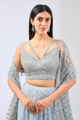 NADIA PALE BLUE GEORGTTE FULL HAND EMBROIDERED LEHENGA WITH BLOUSE & DUPATTA