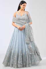 NADIA PALE BLUE GEORGTTE FULL HAND EMBROIDERED LEHENGA WITH BLOUSE & DUPATTA