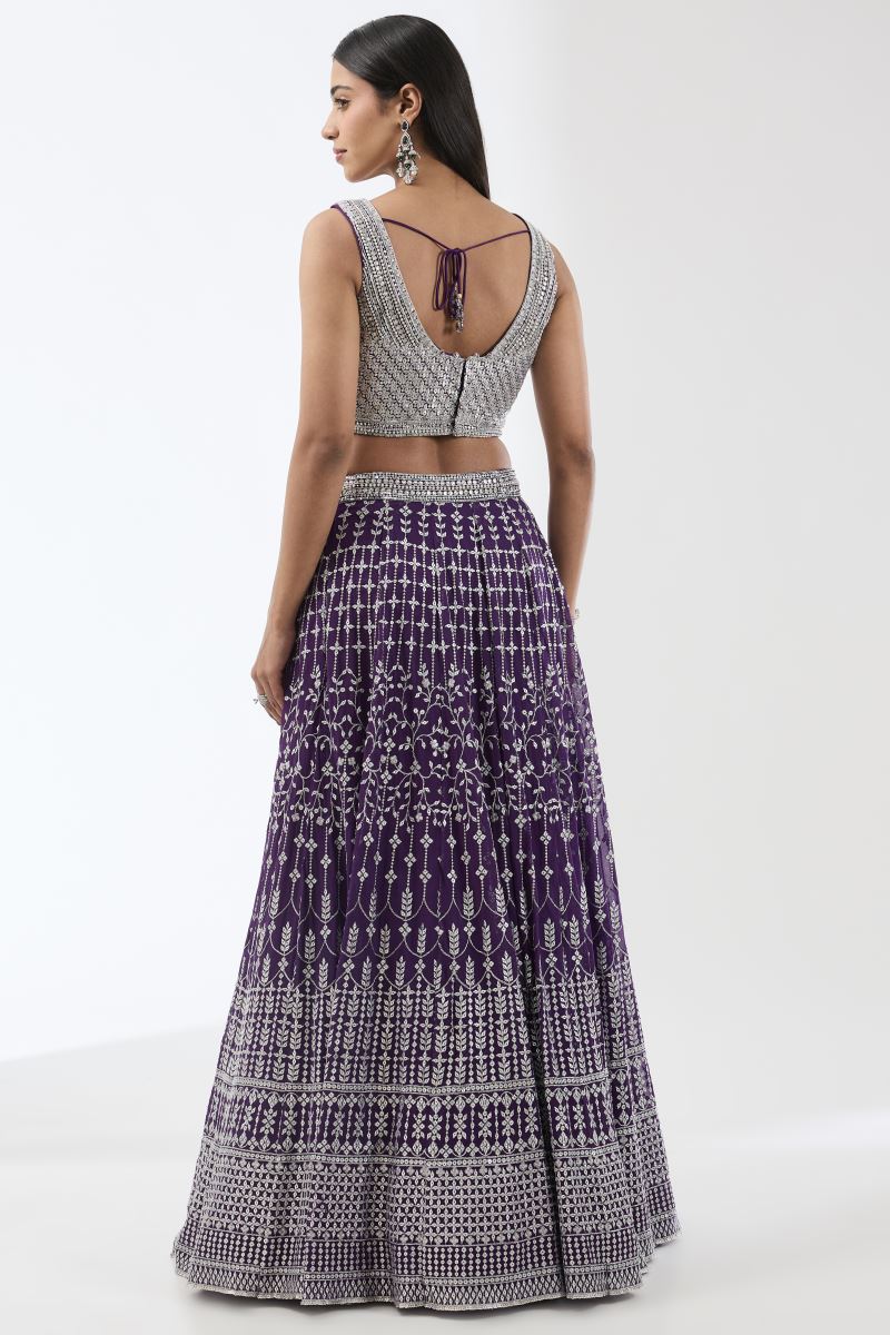 NADIA PURPLE WITH SILVER METAL THREAD JAAL LEHENGA SET