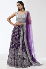 NADIA PURPLE WITH SILVER METAL THREAD JAAL LEHENGA SET