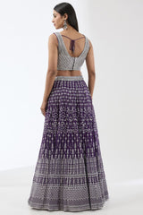 NADIA PURPLE WITH SILVER METAL THREAD JAAL LEHENGA SET