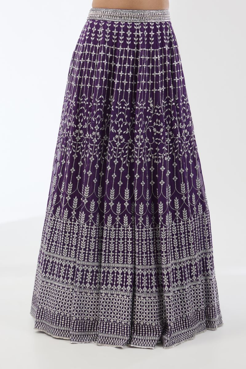 NADIA PURPLE WITH SILVER METAL THREAD JAAL LEHENGA SET