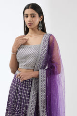 NADIA PURPLE WITH SILVER METAL THREAD JAAL LEHENGA SET