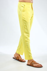 LEMON YELLOW GEORGETTE THREAD EMBROIDERED KURTA WITH PRINT DETAILING PAIRED WITH MATCHING COTTON SILK PANTS