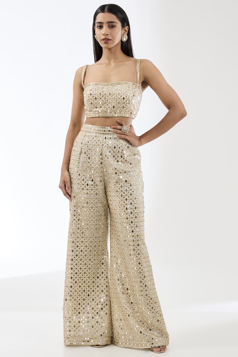 RABIA IVORY WITH GOLD ZARI SEQUIN MIRROR CAPE SET