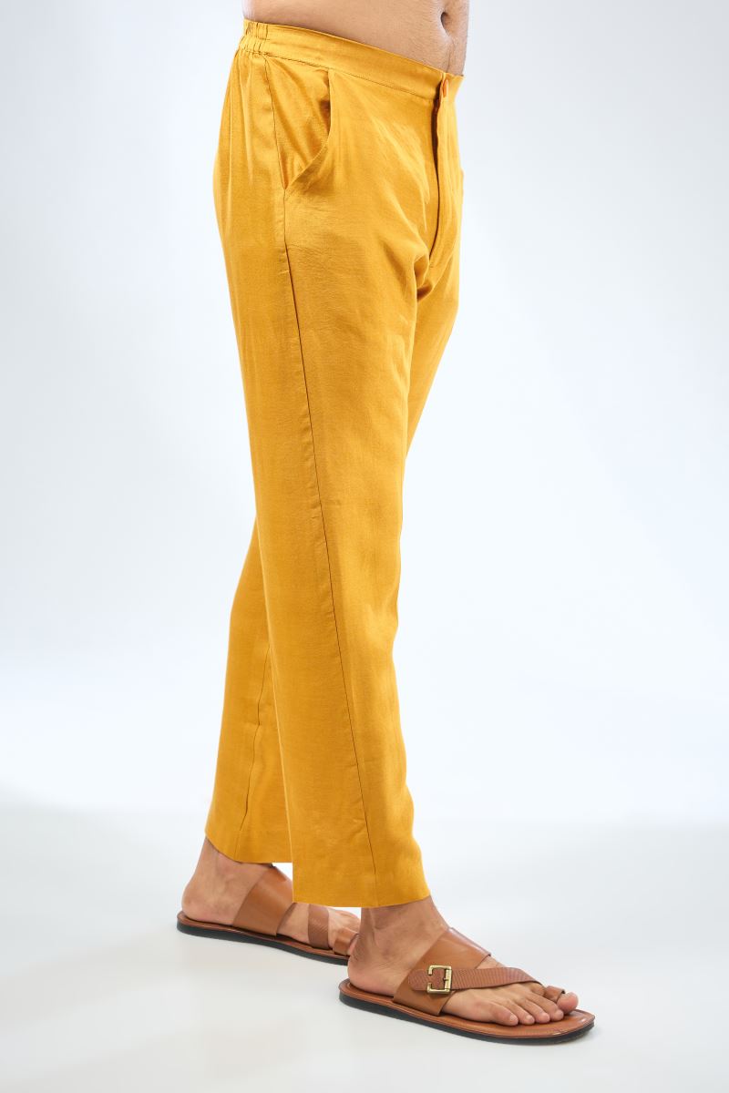 YELLOW ZARI BOOTI AND SEQUIN BANDHANI KURTA WITH RANI BANDHANI DETAILING AND COTTON SILK PANTS