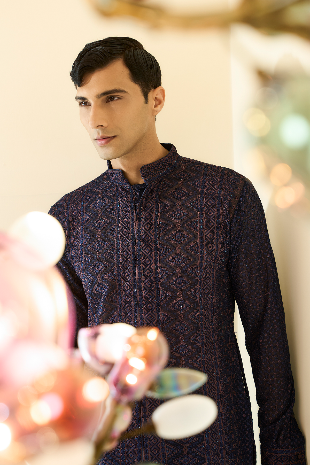 Dark Blue Georgette Thread & Sequin Kurta Set