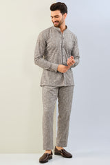 GREY GOREGTTE THREAD EMBOIDERED  SHIRT AND  PAJAMA