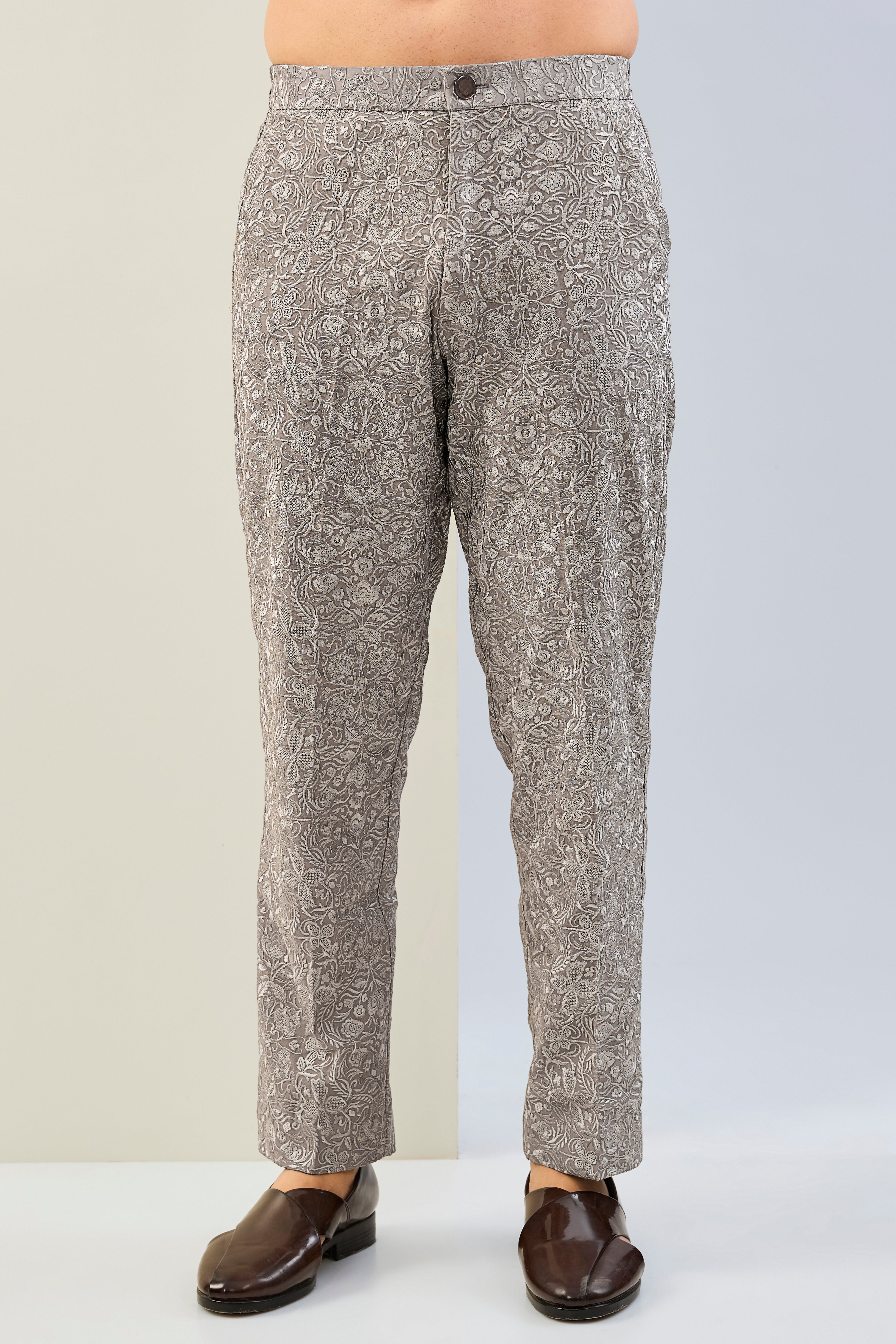 GREY GOREGTTE THREAD EMBOIDERED SHIRT AND PAJAMA