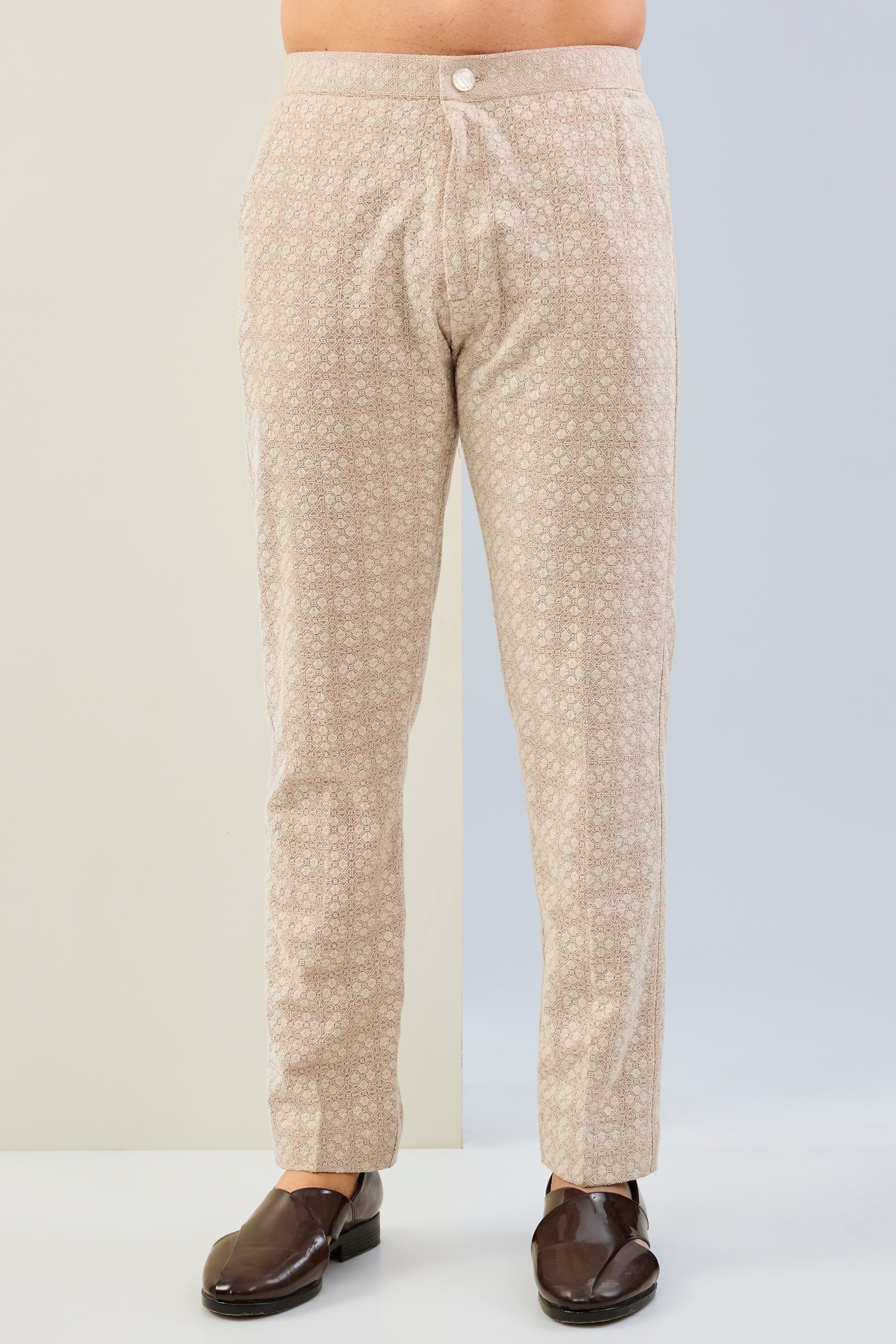 CREAM GOREGTTE THREAD EMBOIDERED SHIRT AND PAJAMA