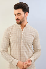 CREAM GOREGTTE THREAD EMBOIDERED SHIRT AND  PAJAMA