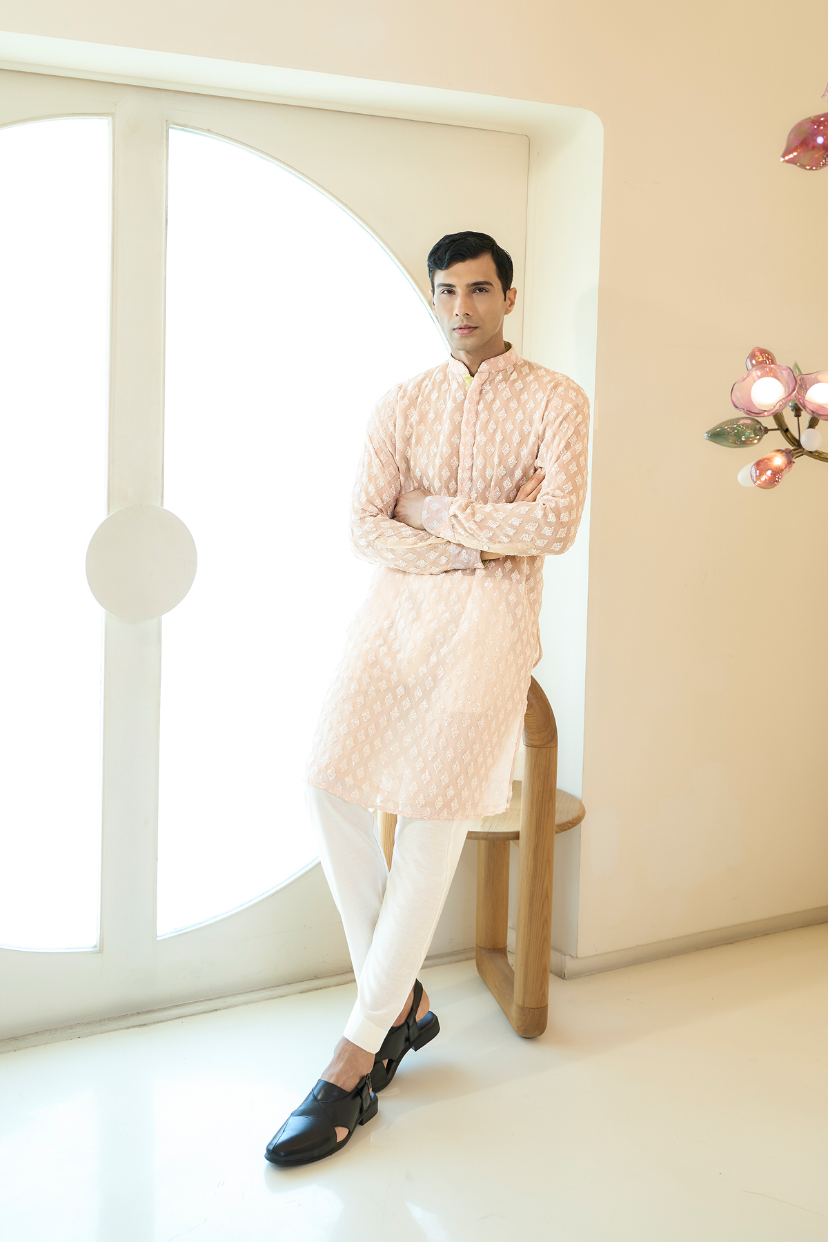 Blush Pink Organza Thread & Sequin Kurta Set