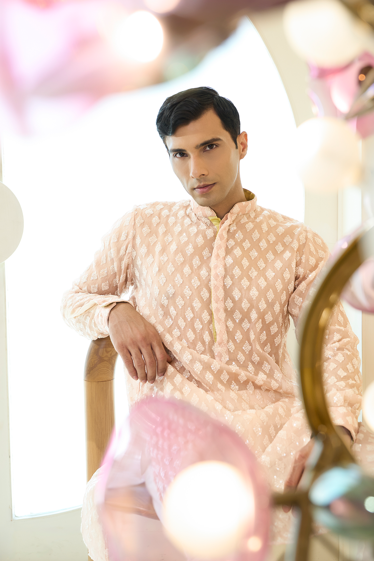 Blush Pink Organza Thread & Sequin Kurta Set