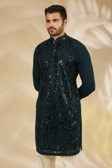 Bottle Green Sequin Net Kurta Set