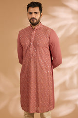 Burnt Orange Georgette Sequin & Thread Jaal Embroidered Kurta Set