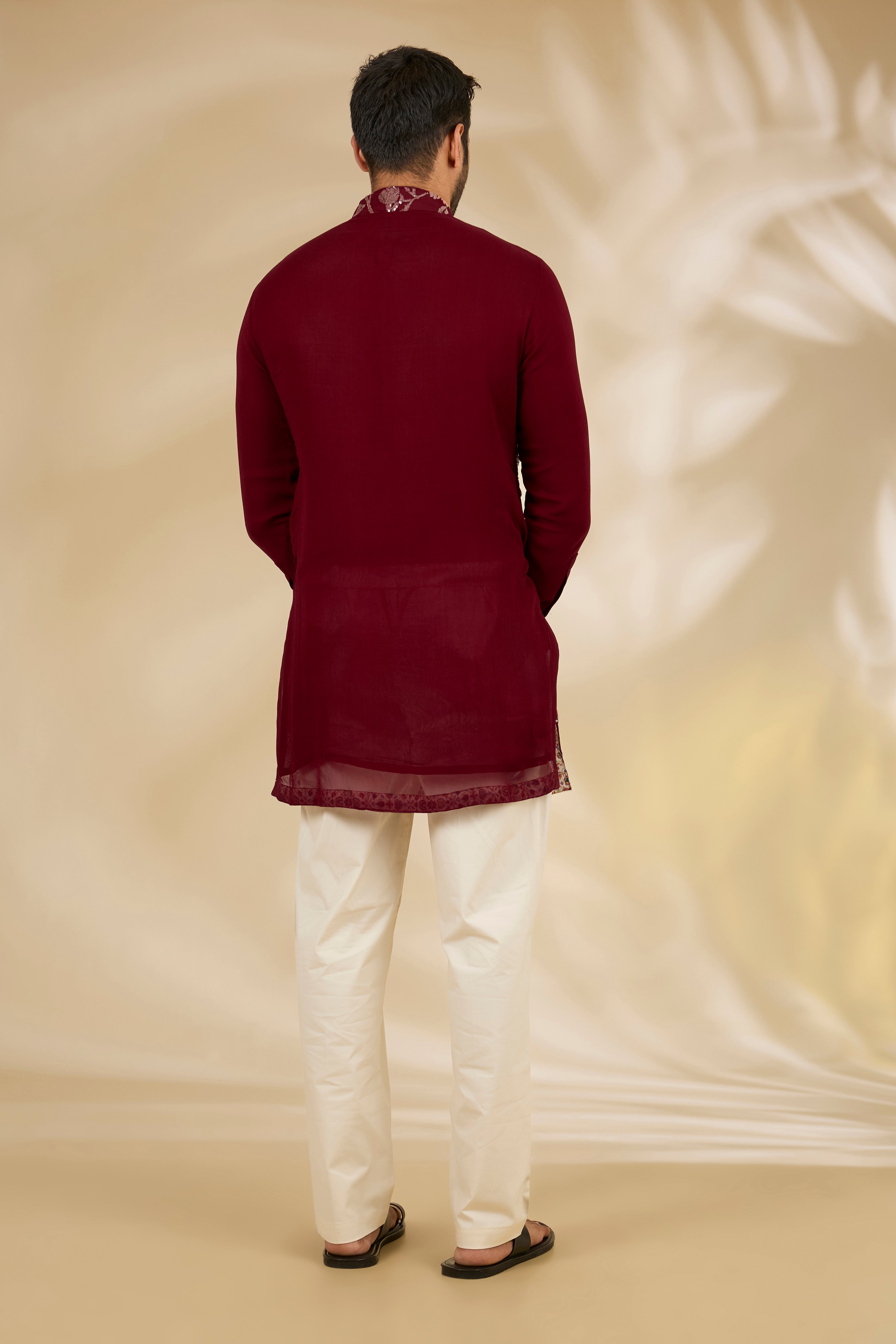 Maroon Sequin Flower Kurta Set