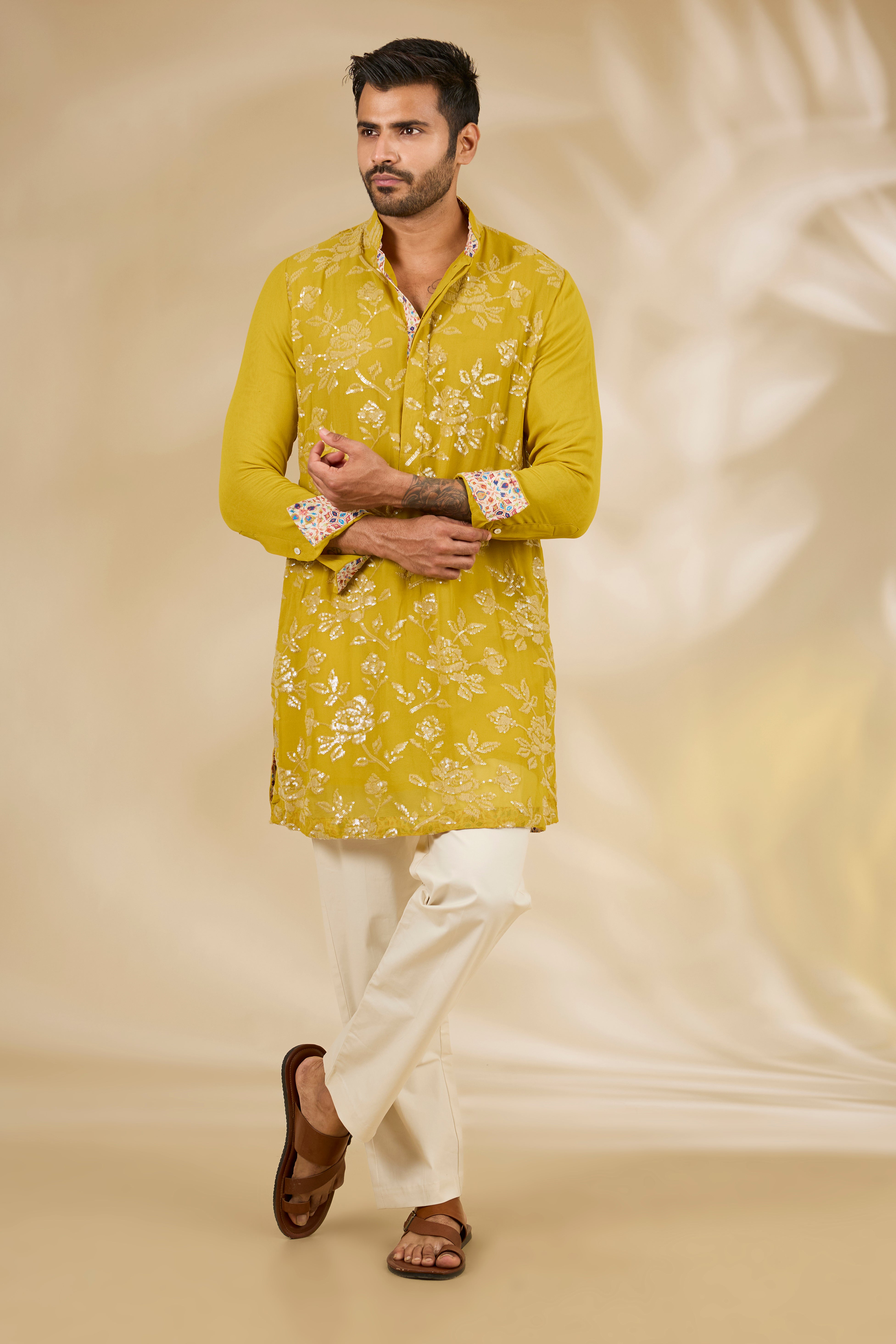 Haldi Floral Sequin Kurta Set