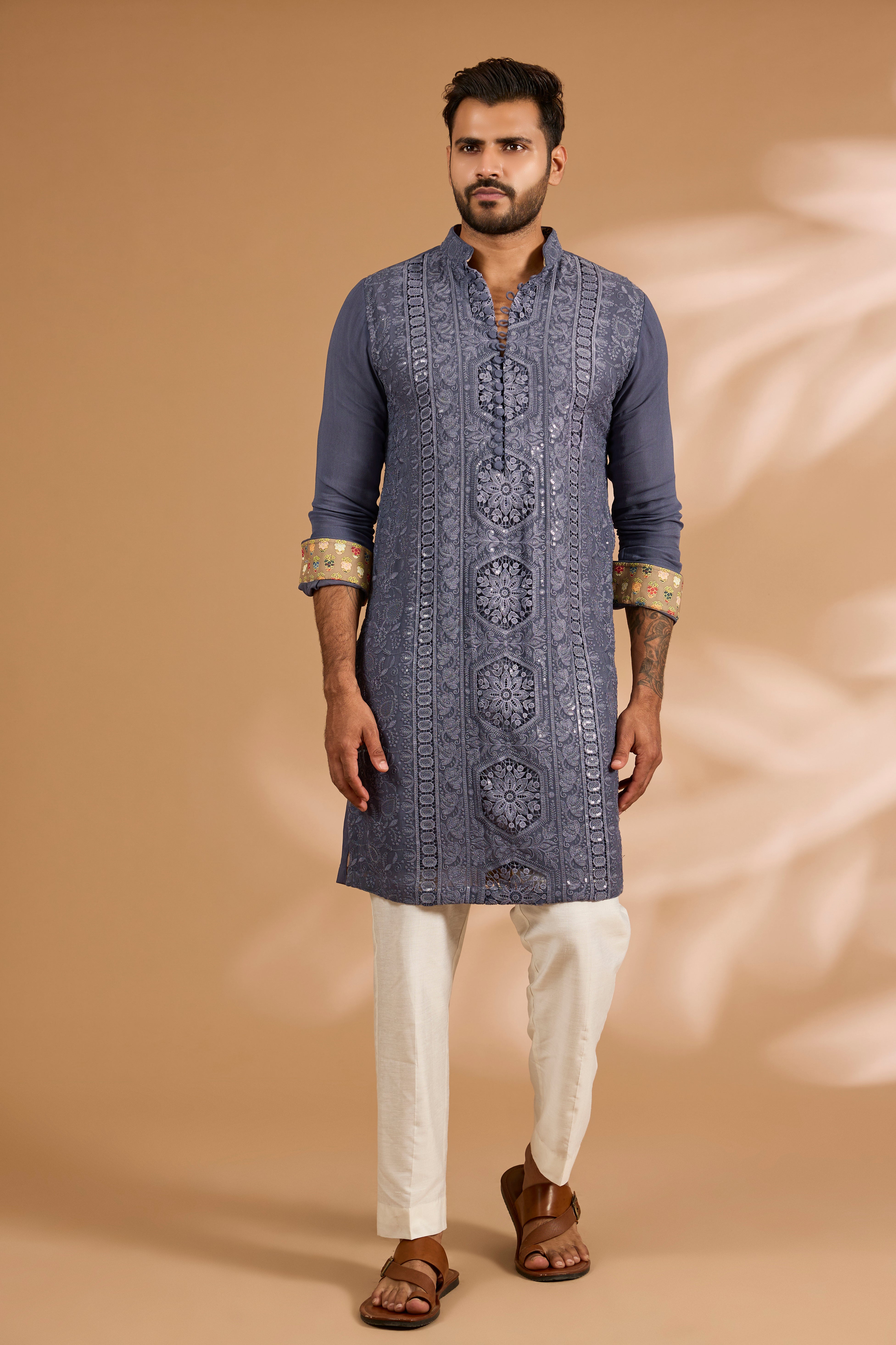 Black Georgette Sequin Zig-Zag Kurta Set