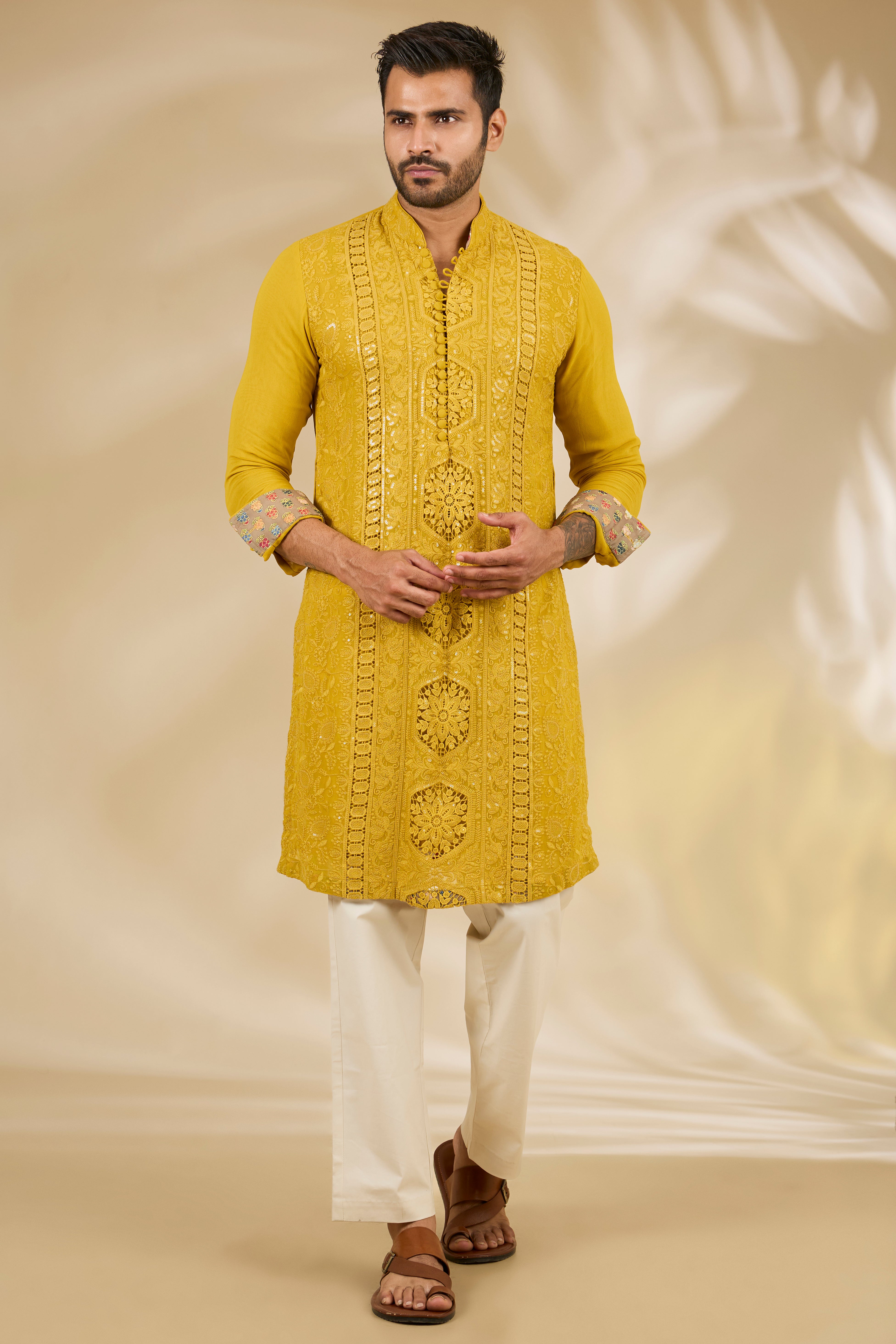 Haldi Rose Cutwork Kurta Set