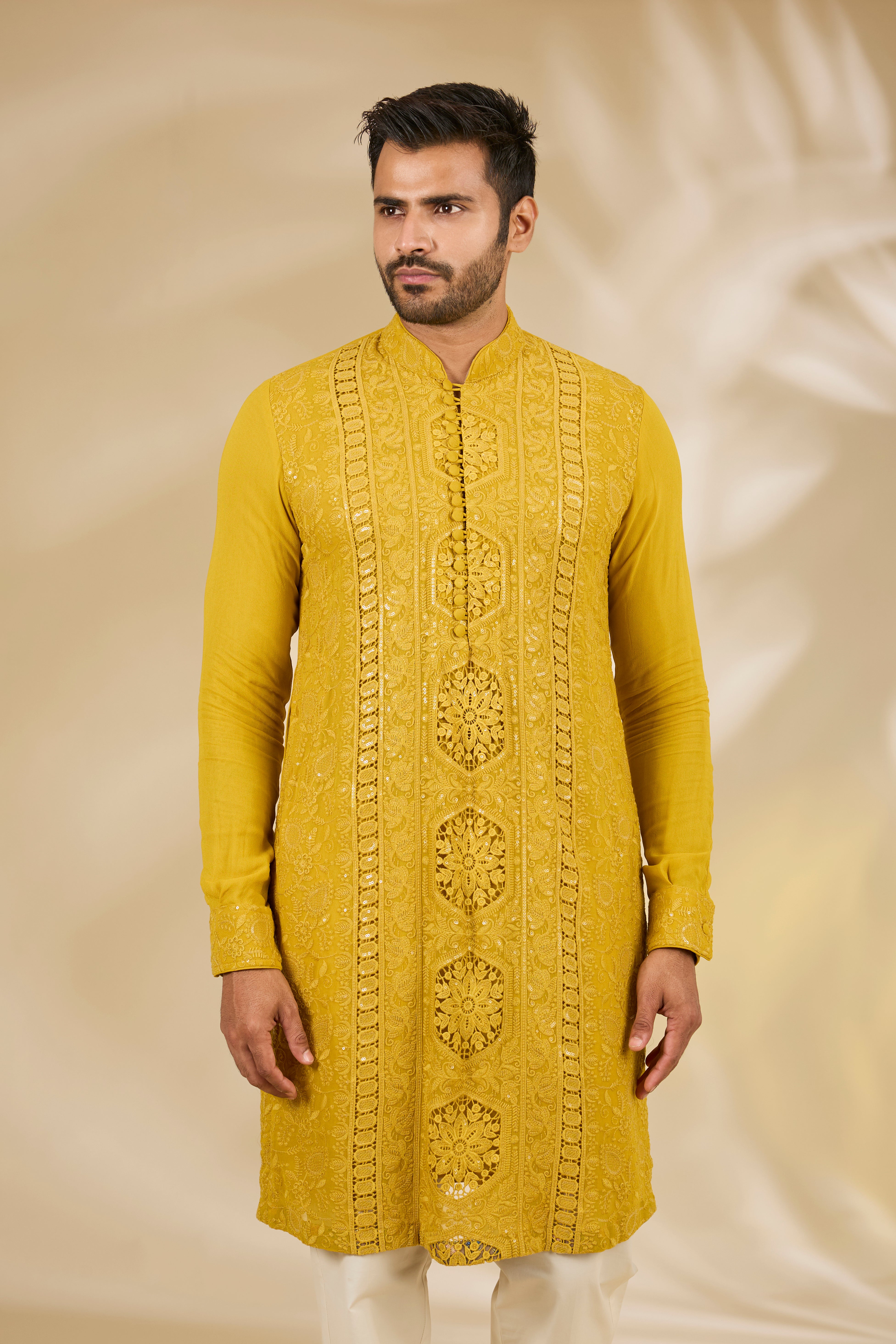 Haldi Rose Cutwork Kurta Set