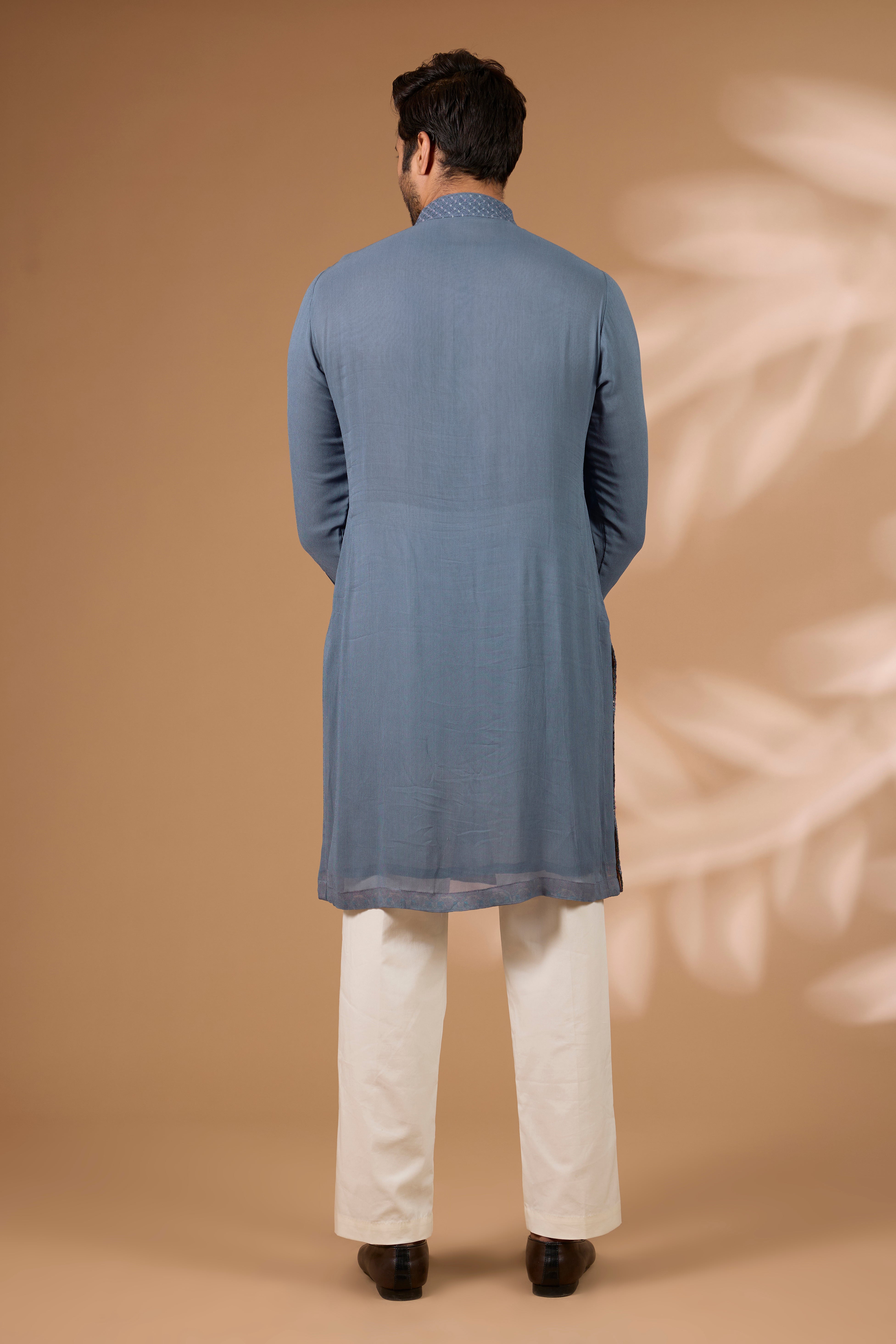 Teal Georgette Kurta – Sequin, Off-White Pant