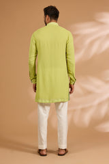 Lime Green Georgette Sequin & Thread Embroidered Kurta Set