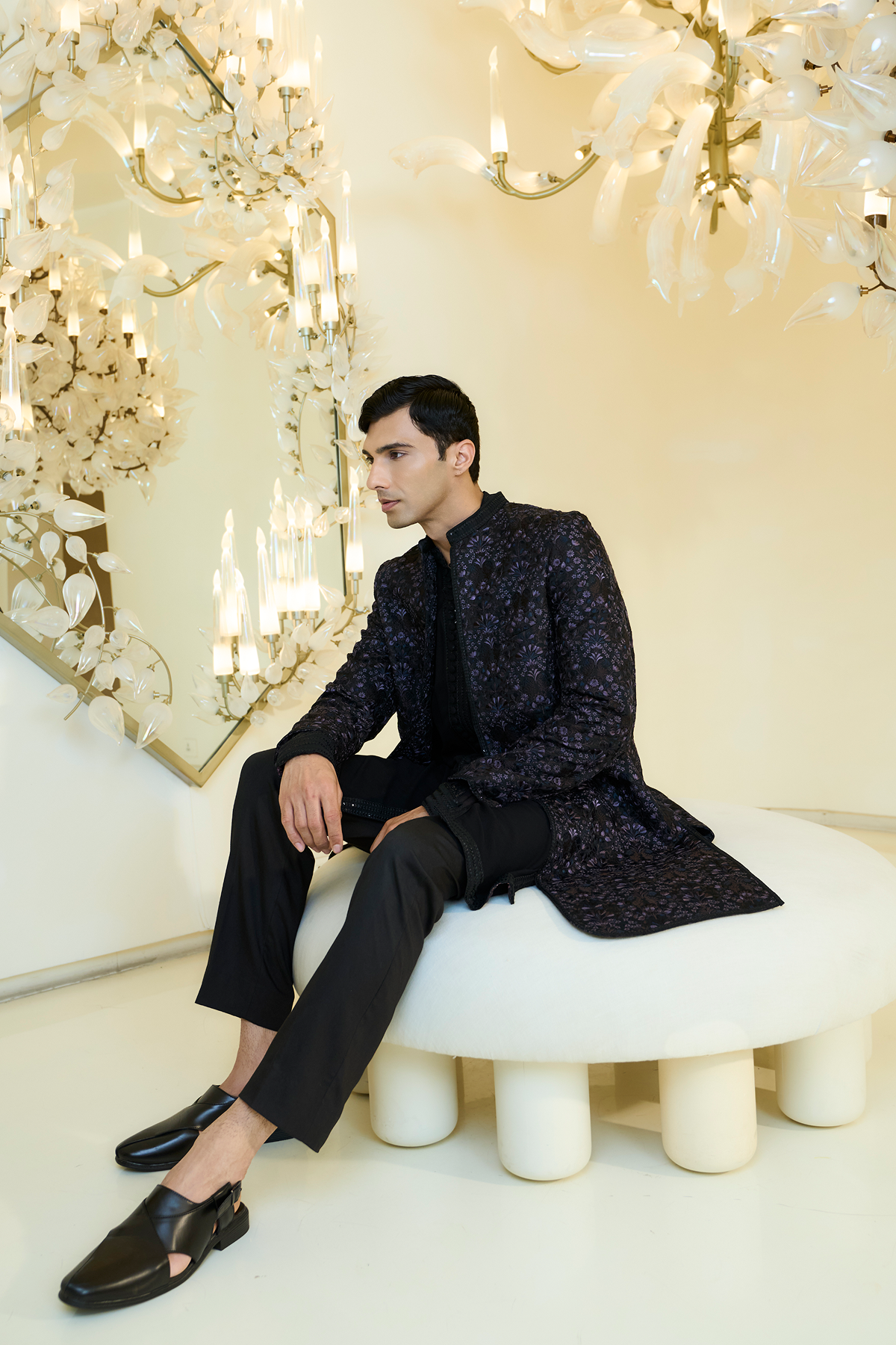 Black Resham Jacket Kurta Set