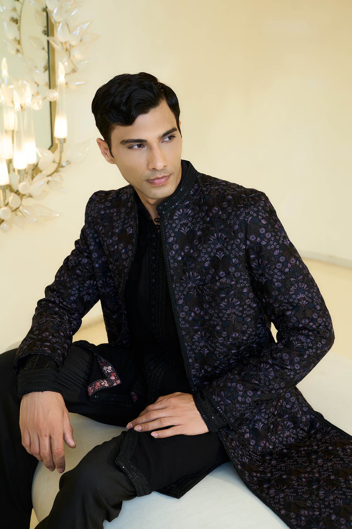 Black Resham Jacket Kurta Set