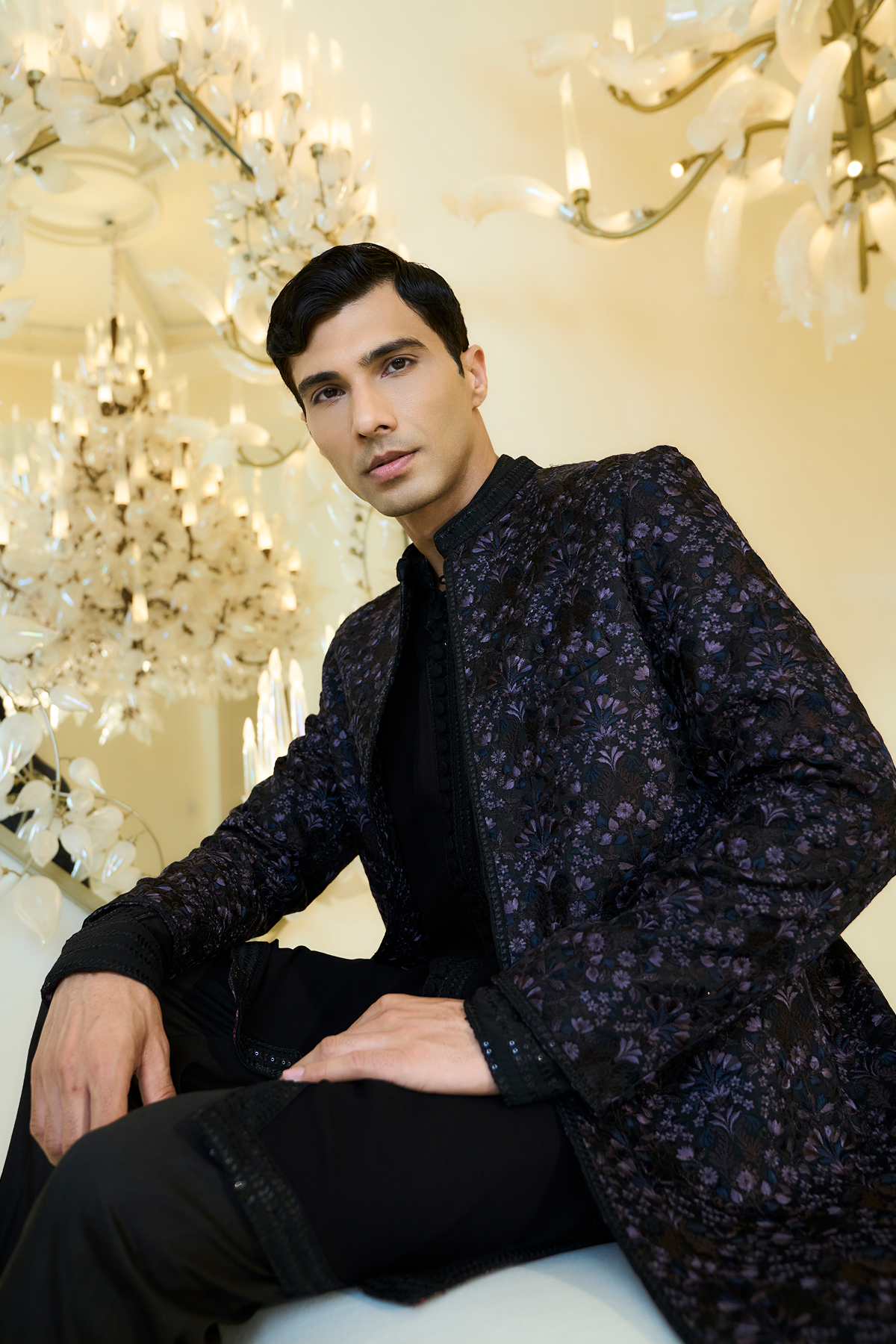 Black Resham Jacket Kurta Set