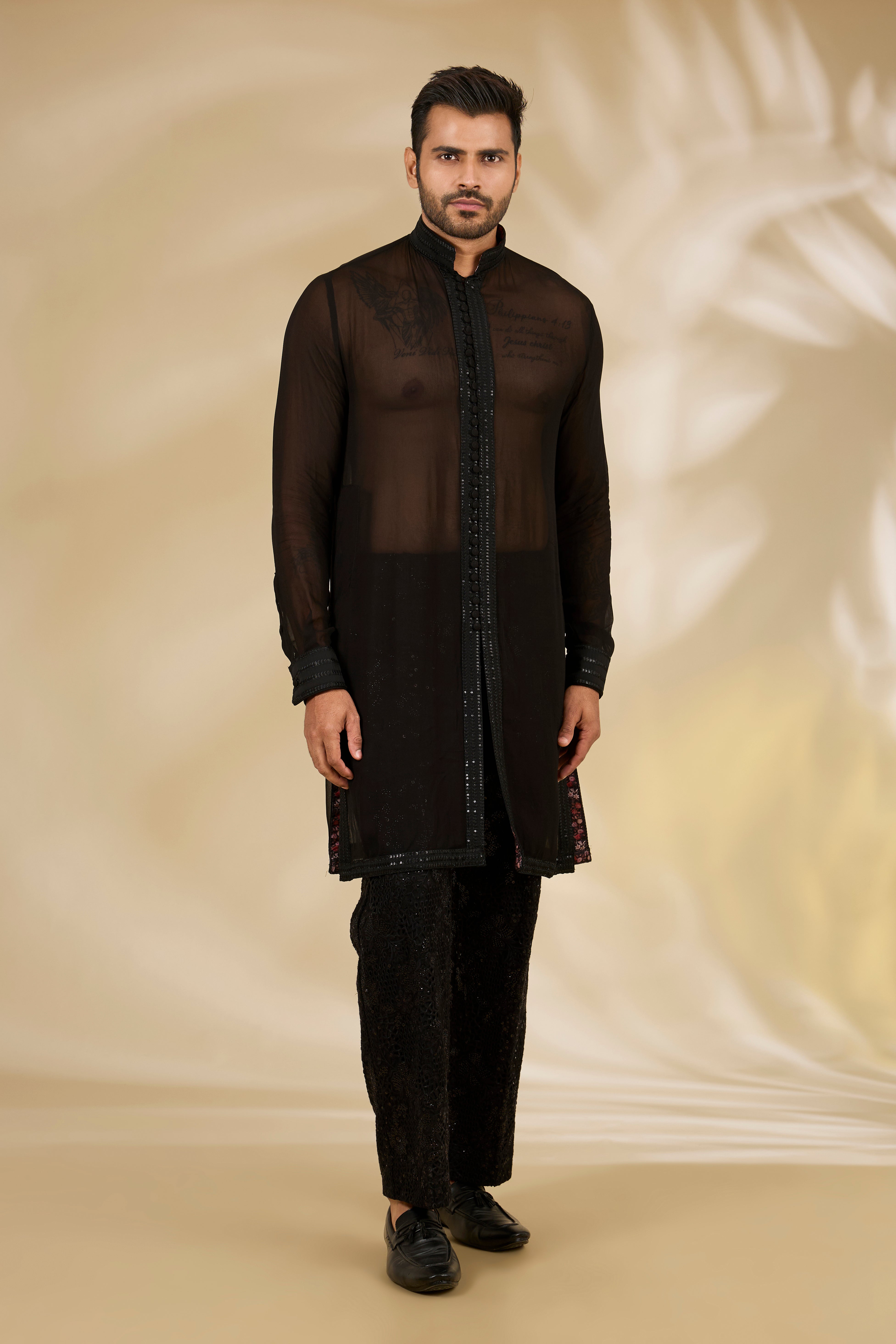 Black Net Cutwork Indo Jacket Set